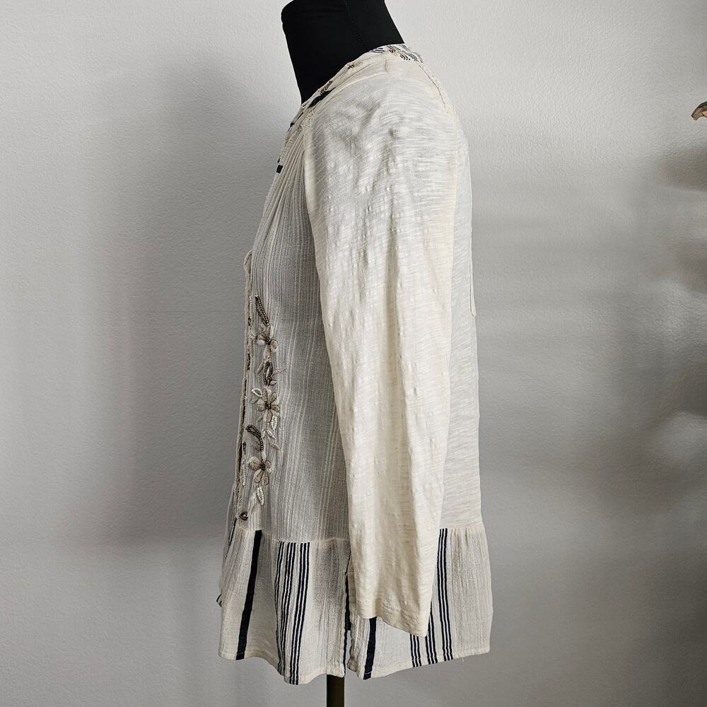 EUC Anthropologie C. Keer Spry Boundary Top Beaded Cotton Button Down Shirt S - Picture 2 of 10